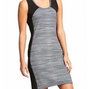 Athleta Dot Fuse Mesh Back Stretchy Dress Size Medium Black Gray Sleeveless